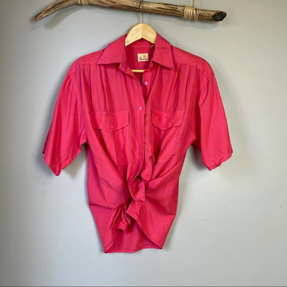 Vintage Liz Claiborne 80s Hot Pink Button Up Top